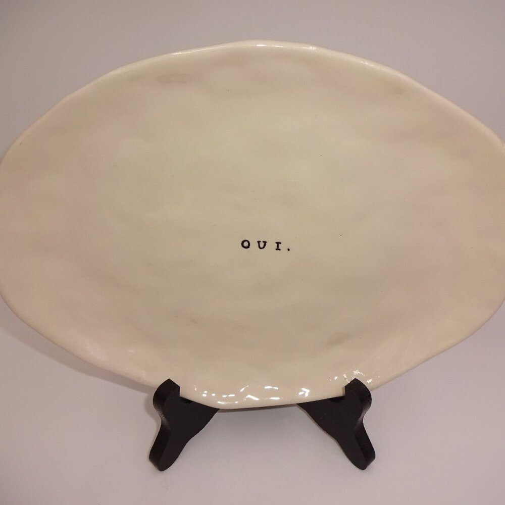 Retired Textured Rae Dunn by Magenta Off White French OUI Oval Platter Plate